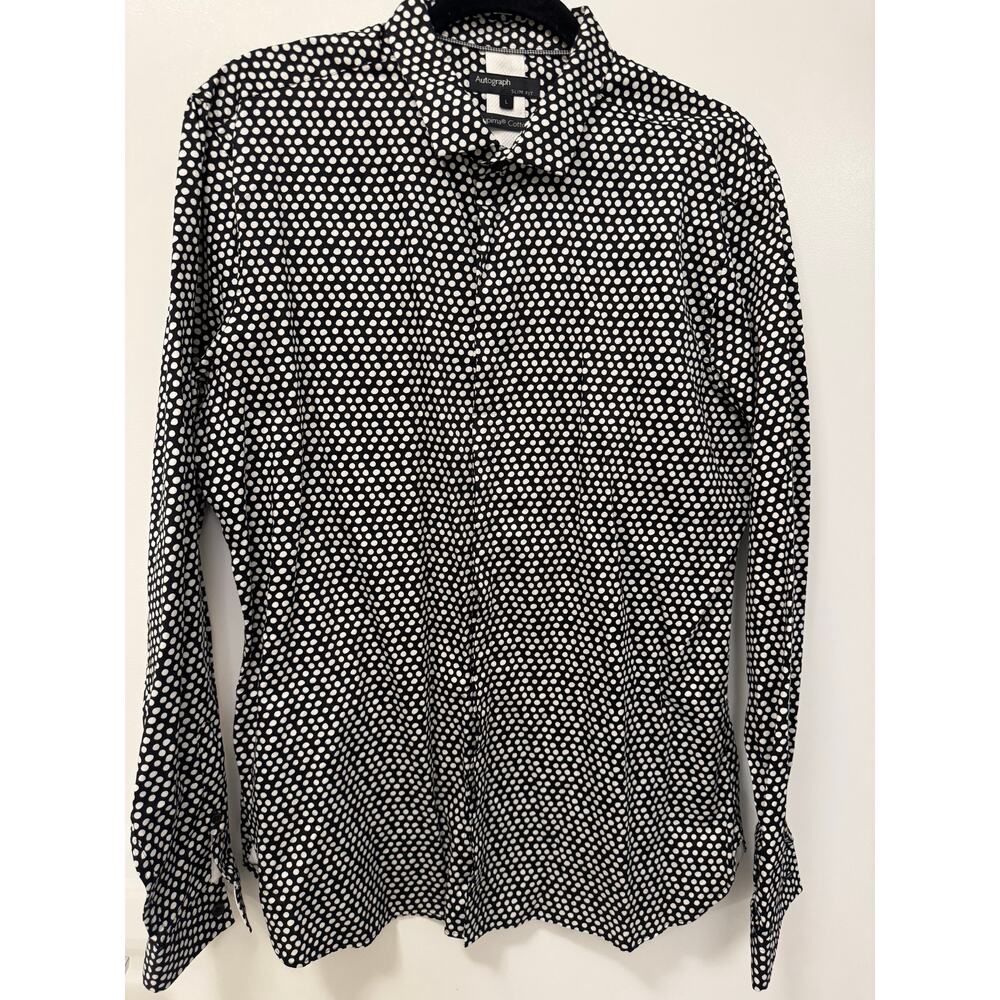 Marks & Spencer Autograph Button-Up Shirt Men's Large Black Cotton Polka Dot